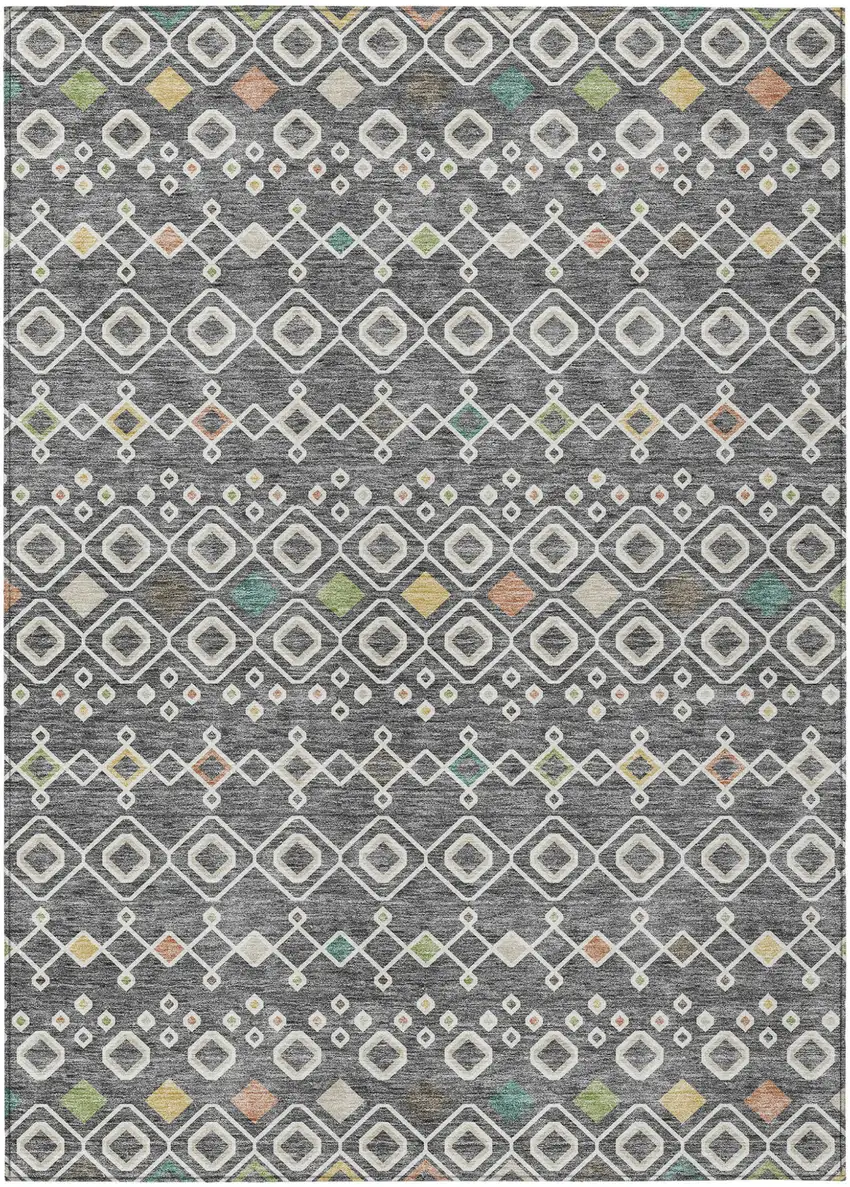 Gray Ivory And Gold Geometric Washable Indoor Outdoor Area Rug Photo 2