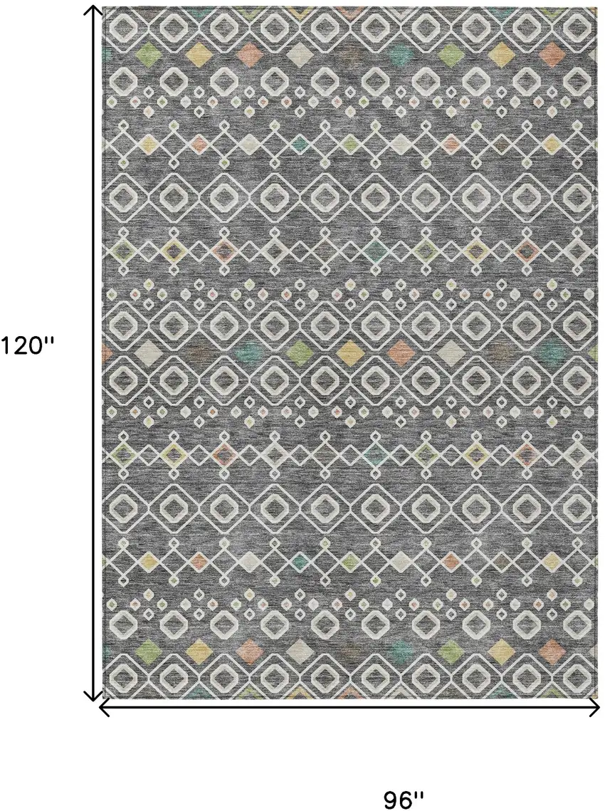 Gray Ivory And Gold Geometric Washable Indoor Outdoor Area Rug Photo 3