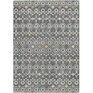 Photo of Gray Ivory And Gold Geometric Washable Indoor Outdoor Area Rug