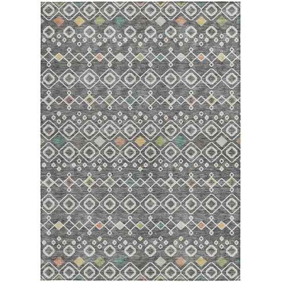 Gray Ivory And Gold Geometric Washable Indoor Outdoor Area Rug Photo 7