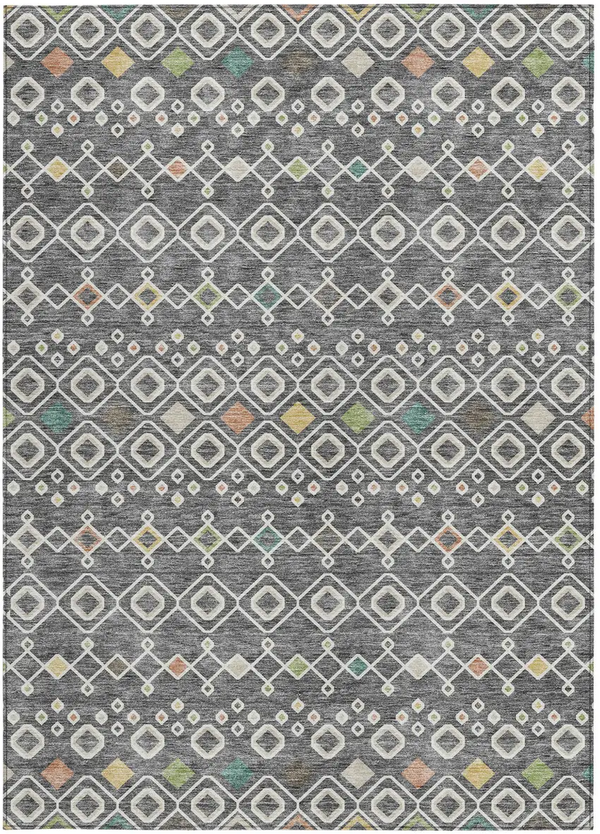 Gray Ivory And Gold Geometric Washable Indoor Outdoor Area Rug Photo 7