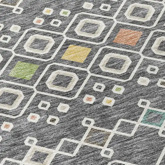 Gray Ivory And Gold Geometric Washable Indoor Outdoor Area Rug Photo 6