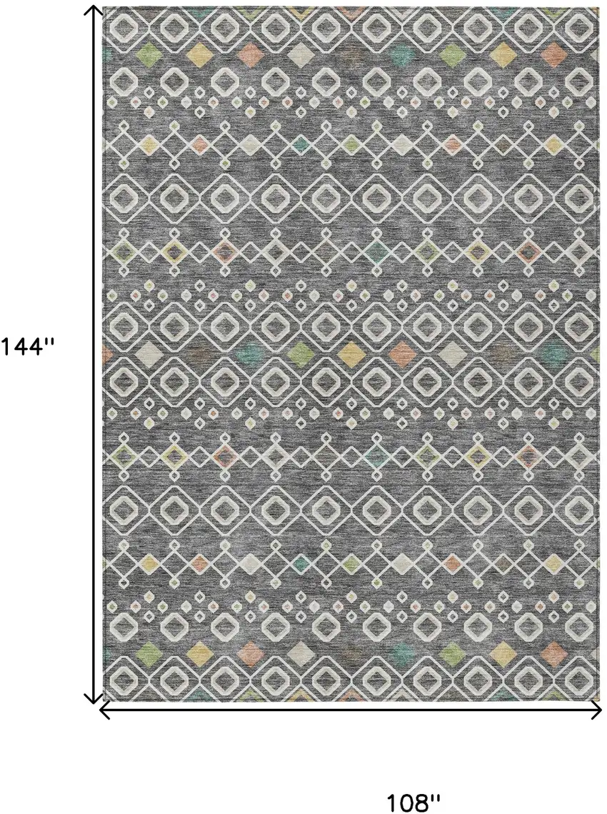 Gray Ivory And Gold Geometric Washable Indoor Outdoor Area Rug Photo 3