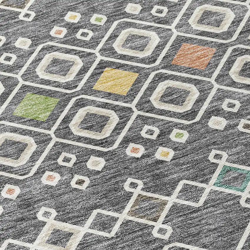 Gray Ivory And Gold Geometric Washable Indoor Outdoor Area Rug Photo 6