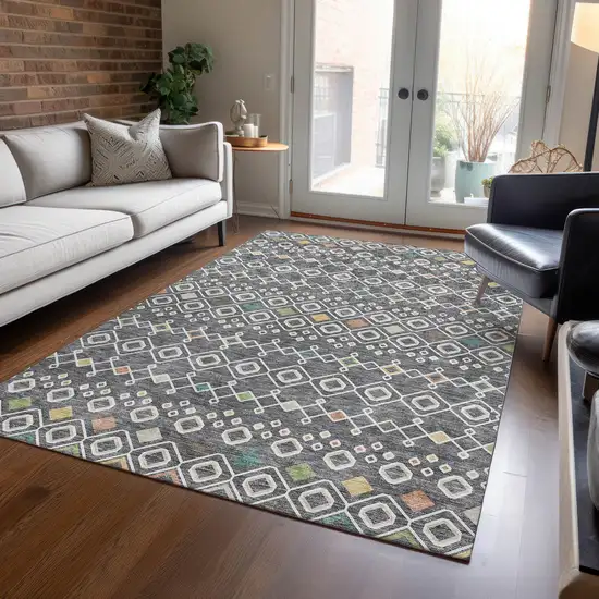 Gray Ivory And Gold Geometric Washable Indoor Outdoor Area Rug Photo 9