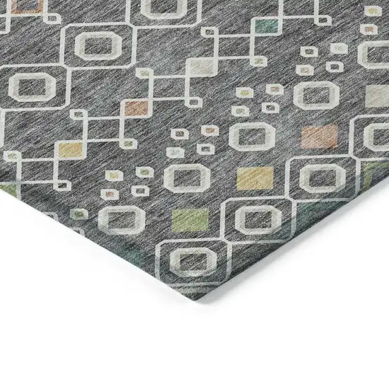 Gray Ivory And Gold Geometric Washable Indoor Outdoor Area Rug Photo 4