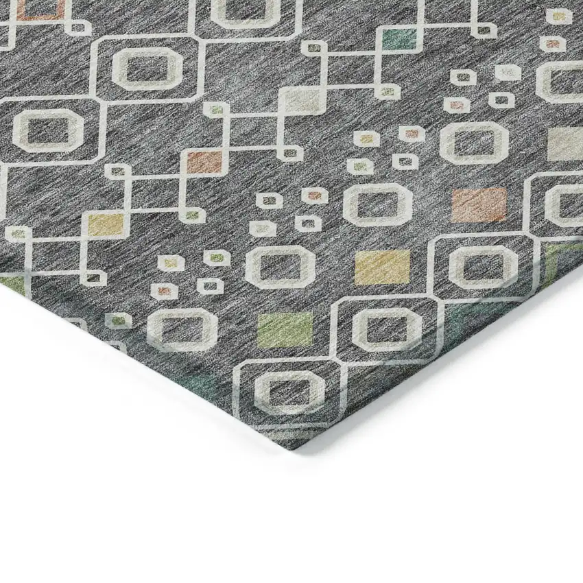 Gray Ivory And Gold Geometric Washable Indoor Outdoor Area Rug Photo 4