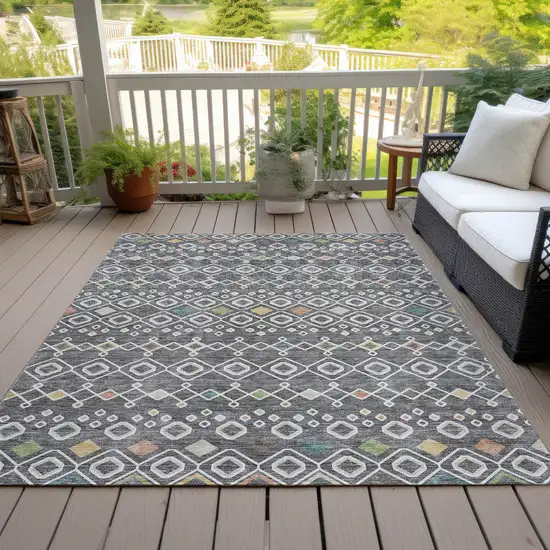 Gray Ivory And Gold Geometric Washable Indoor Outdoor Area Rug Photo 8