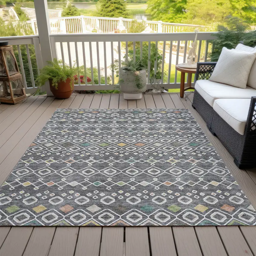Gray Ivory And Gold Geometric Washable Indoor Outdoor Area Rug Photo 8