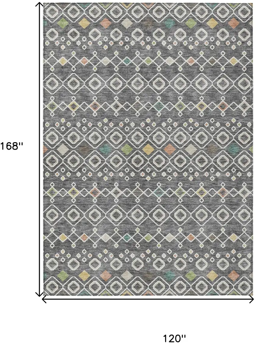 Gray Ivory And Gold Geometric Washable Indoor Outdoor Area Rug Photo 3