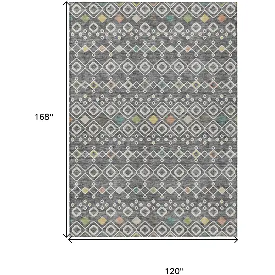 Gray Ivory And Gold Geometric Washable Indoor Outdoor Area Rug Photo 3