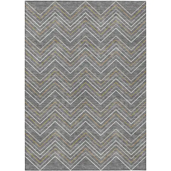 Gray Ivory And Gold Geometric Washable Indoor Outdoor Area Rug Photo 9