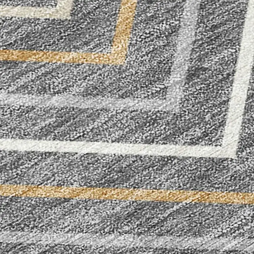 Gray Ivory And Gold Geometric Washable Indoor Outdoor Area Rug Photo 2