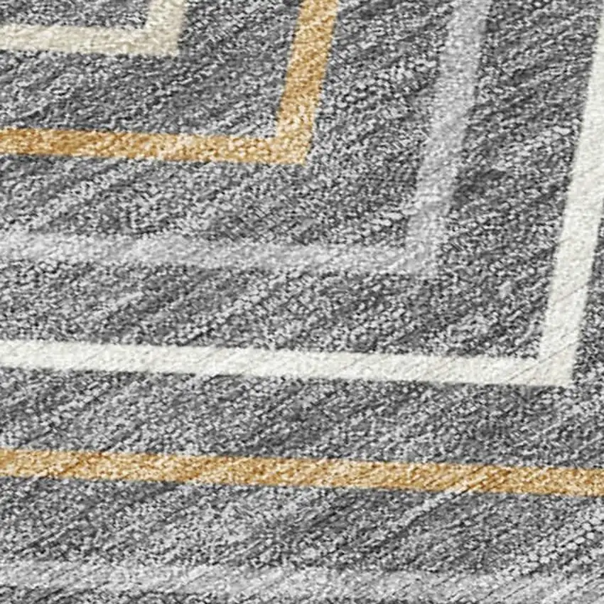 Gray Ivory And Gold Geometric Washable Indoor Outdoor Area Rug Photo 2