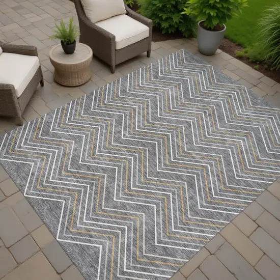 Gray Ivory And Gold Geometric Washable Indoor Outdoor Area Rug Photo 7