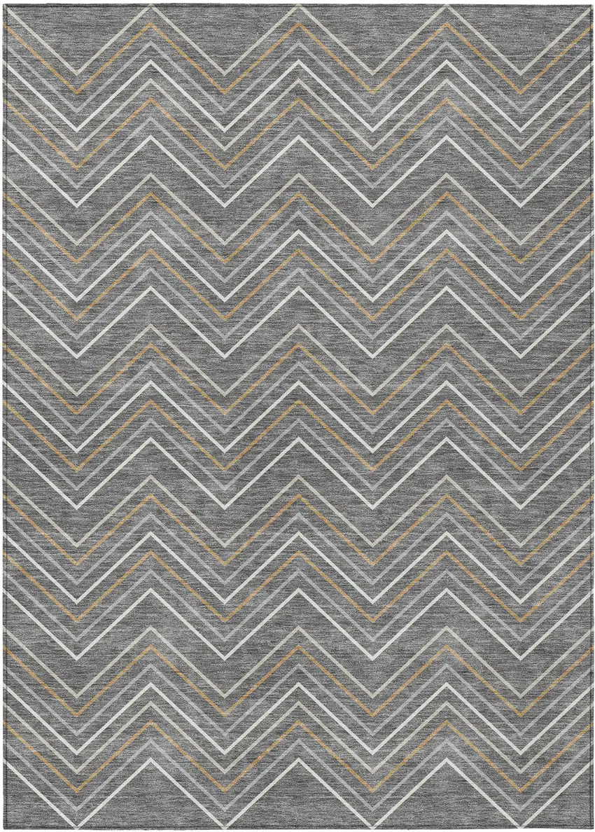 Gray Ivory And Gold Geometric Washable Indoor Outdoor Area Rug Photo 9