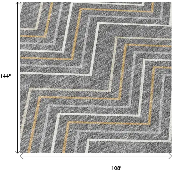 Gray Ivory And Gold Geometric Washable Indoor Outdoor Area Rug Photo 7