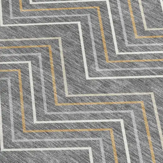 Gray Ivory And Gold Geometric Washable Indoor Outdoor Area Rug Photo 3