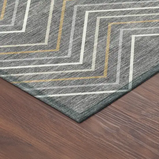 Gray Ivory And Gold Geometric Washable Indoor Outdoor Area Rug Photo 6