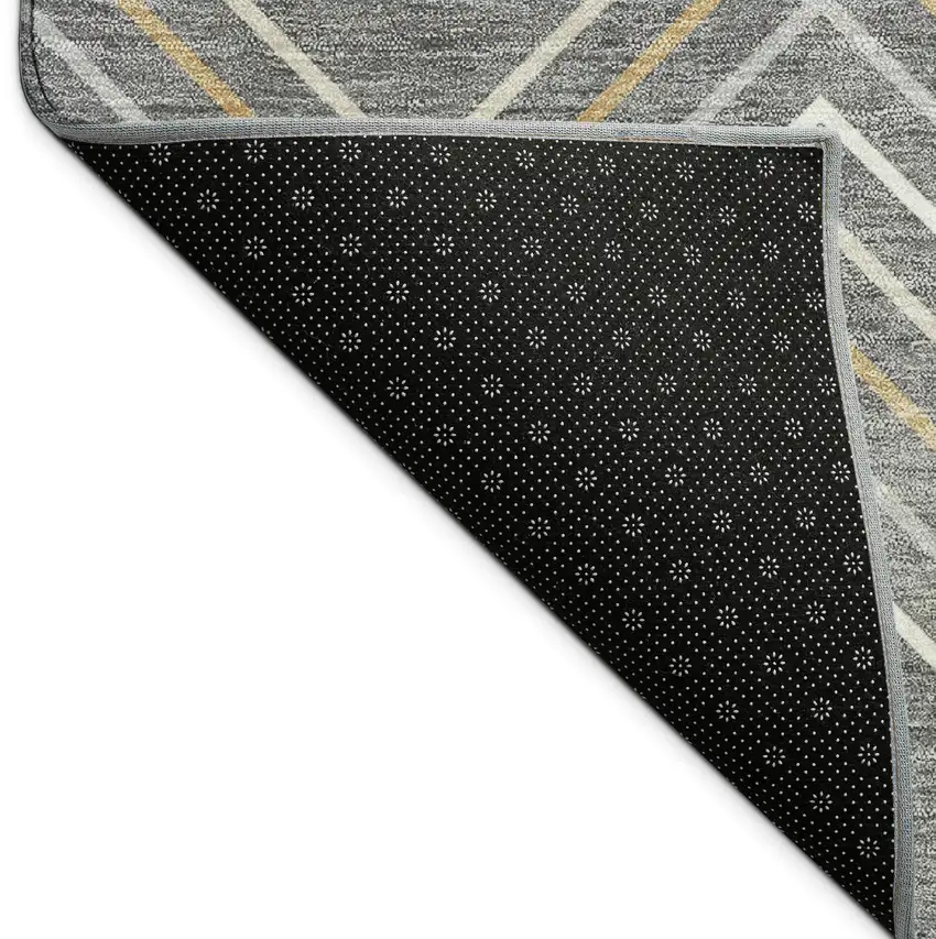 Gray Ivory And Gold Geometric Washable Indoor Outdoor Area Rug Photo 5