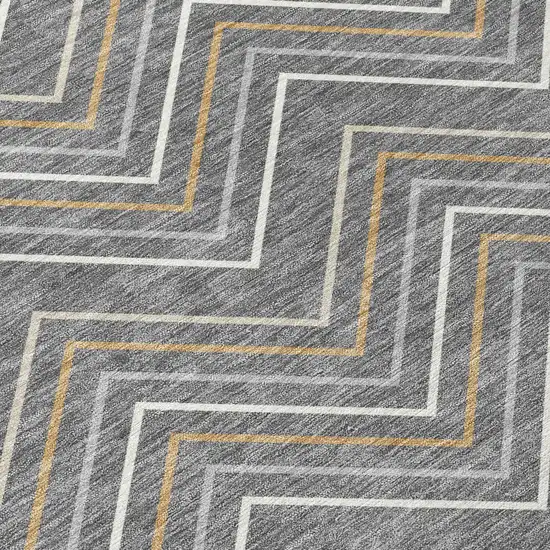 Gray Ivory And Gold Geometric Washable Indoor Outdoor Area Rug Photo 1