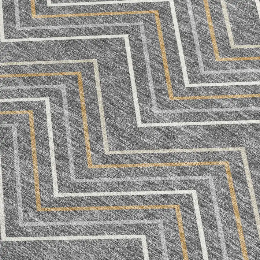 Gray Ivory And Gold Geometric Washable Indoor Outdoor Area Rug Photo 3