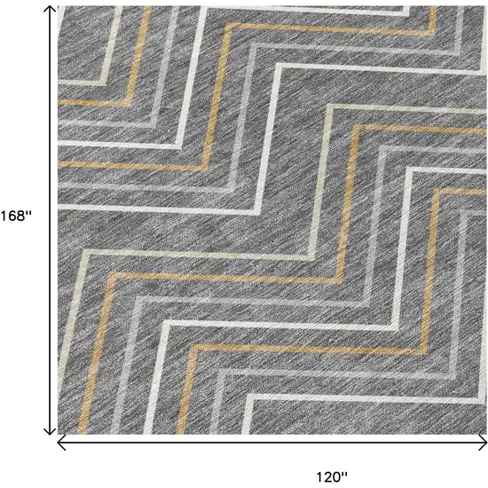 Gray Ivory And Gold Geometric Washable Indoor Outdoor Area Rug Photo 7
