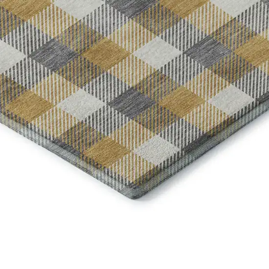 Gray Ivory And Gold Plaid Washable Area Rug With UV Protection Photo 7