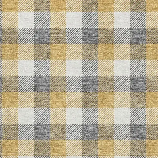 Gray Ivory And Gold Plaid Washable Area Rug With UV Protection Photo 2
