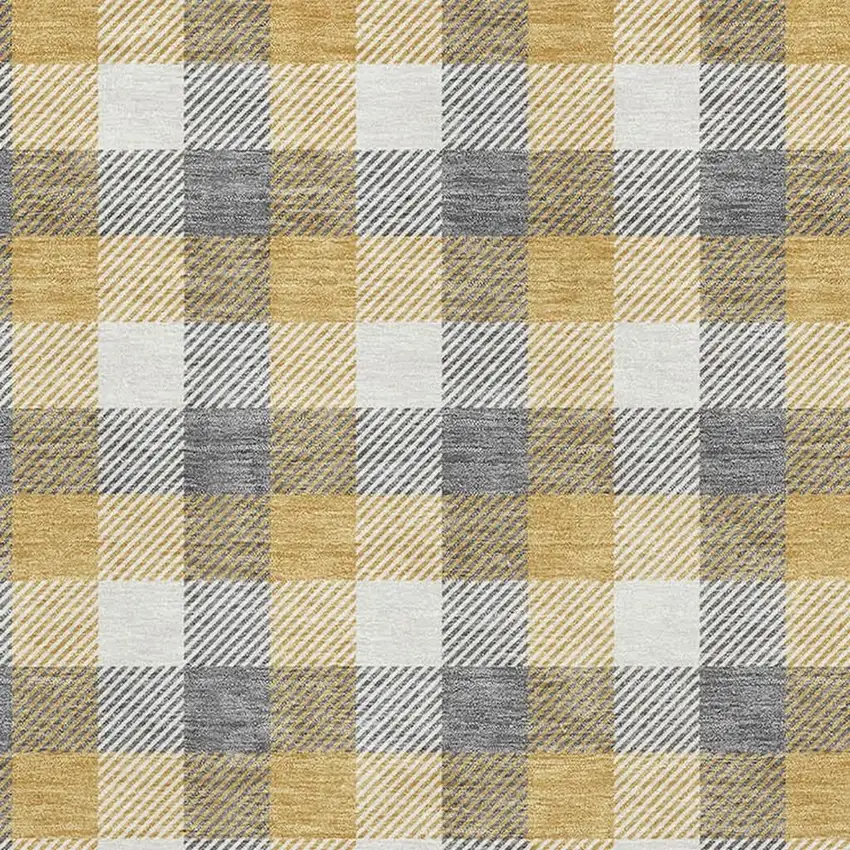 Gray Ivory And Gold Plaid Washable Area Rug With UV Protection Photo 2