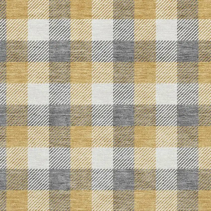 Gray Ivory And Gold Plaid Washable Area Rug With UV Protection Photo 2