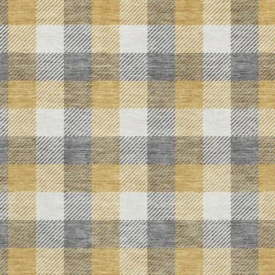 Gray Ivory And Gold Plaid Washable Area Rug With UV Protection Photo 2