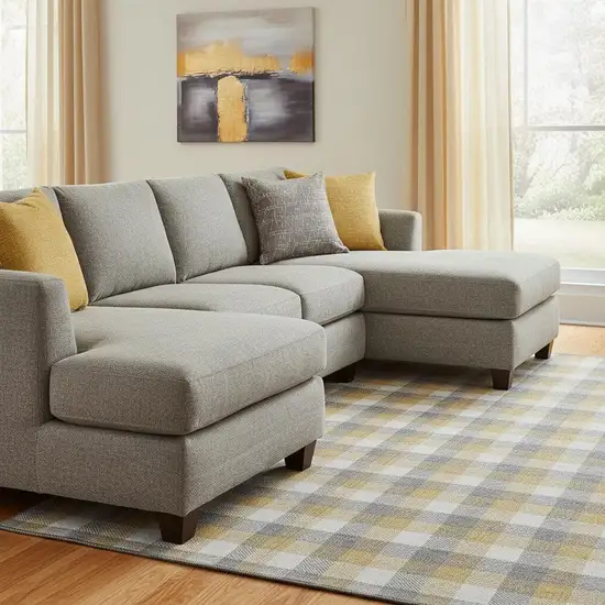 Gray Ivory And Gold Plaid Washable Area Rug With UV Protection Photo 2