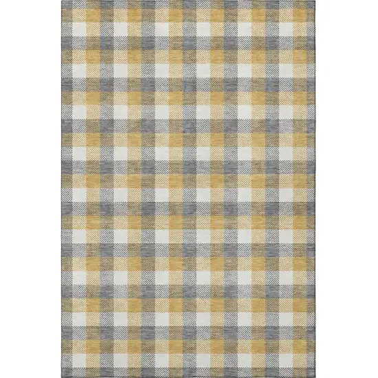 Gray Ivory And Gold Plaid Washable Area Rug With UV Protection Photo 3
