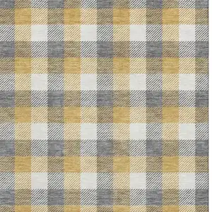 Photo of Gray Ivory And Gold Plaid Washable Area Rug With UV Protection
