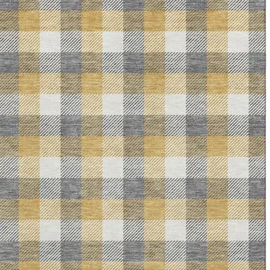 Gray Ivory And Gold Plaid Washable Area Rug With UV Protection Photo 2
