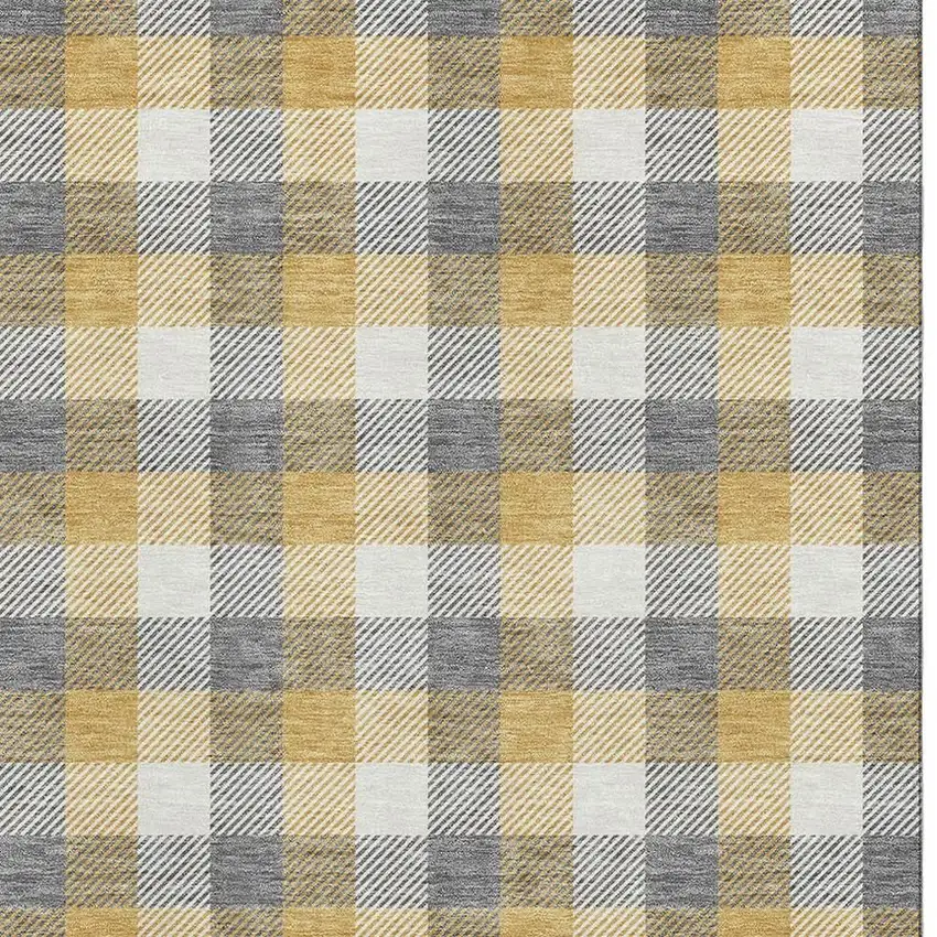 Gray Ivory And Gold Plaid Washable Area Rug With UV Protection Photo 2