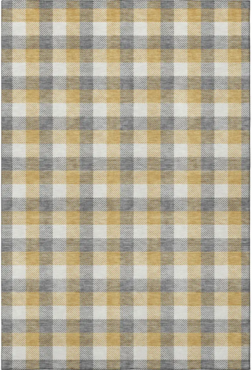 Gray Ivory And Gold Plaid Washable Area Rug With UV Protection Photo 3