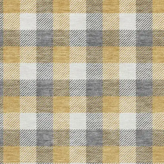 Gray Ivory And Gold Plaid Washable Area Rug With UV Protection Photo 2