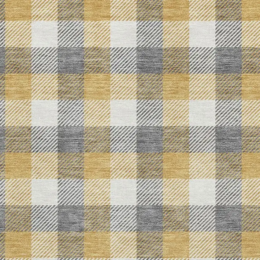 Gray Ivory And Gold Plaid Washable Area Rug With UV Protection Photo 2