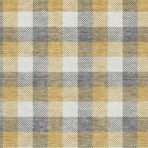 Photo of Gray Ivory And Gold Plaid Washable Area Rug With UV Protection