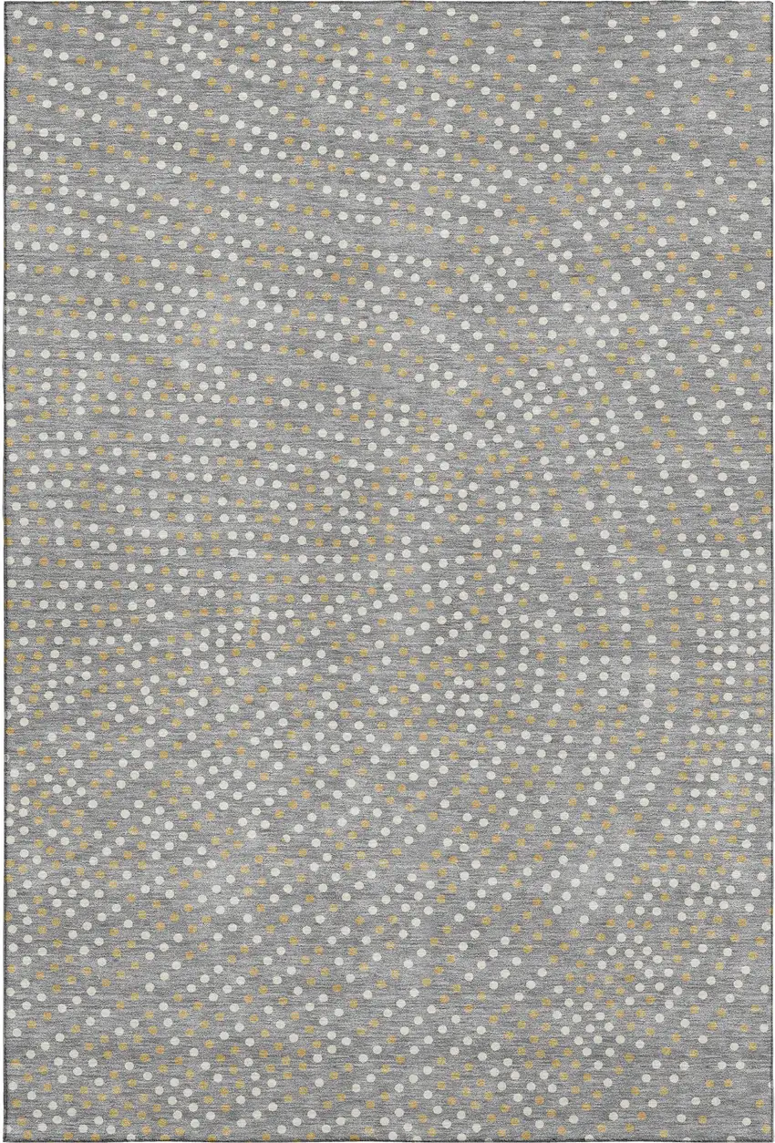 Gray Ivory And Gold Polka Dot Washable Area Rug With UV Protection Photo 1