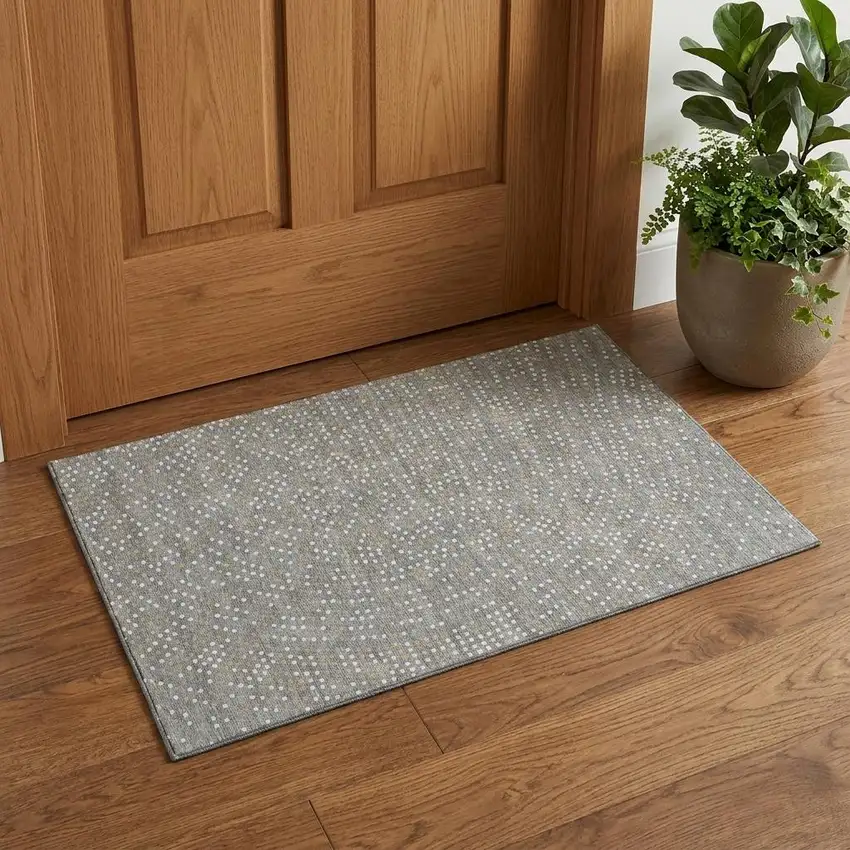 Gray Ivory And Gold Polka Dot Washable Area Rug With UV Protection Photo 1