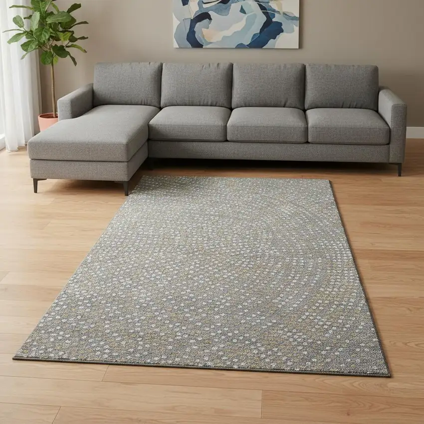 Gray Ivory And Gold Polka Dot Washable Area Rug With UV Protection Photo 2