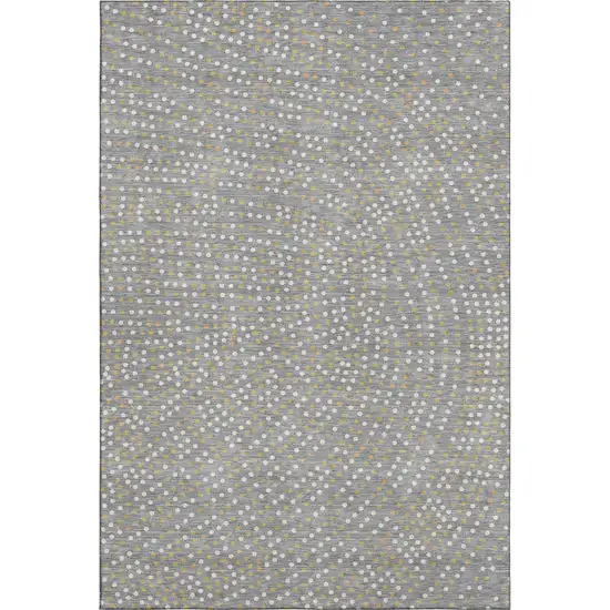 Gray Ivory And Gold Polka Dot Washable Area Rug With UV Protection Photo 1