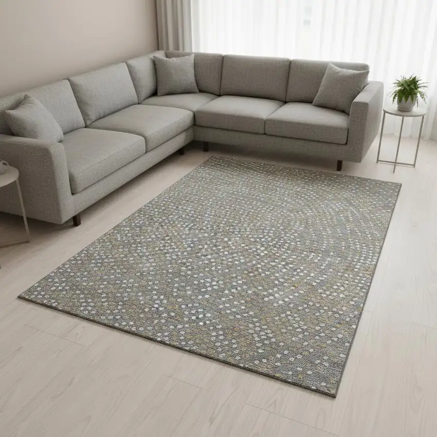 Gray Ivory And Gold Polka Dot Washable Area Rug With UV Protection Photo 2