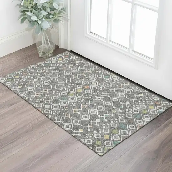 Gray Ivory And Gold Southwestern Washable Area Rug With UV Protection Photo 1