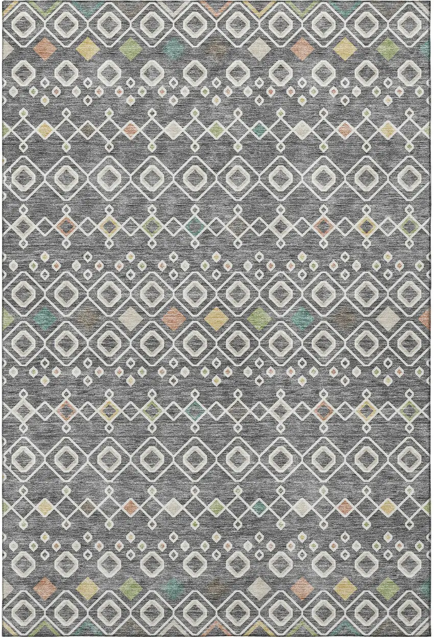 Gray Ivory And Gold Southwestern Washable Area Rug With UV Protection Photo 3