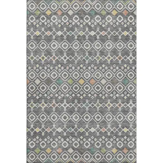 Gray Ivory And Gold Southwestern Washable Area Rug With UV Protection Photo 1