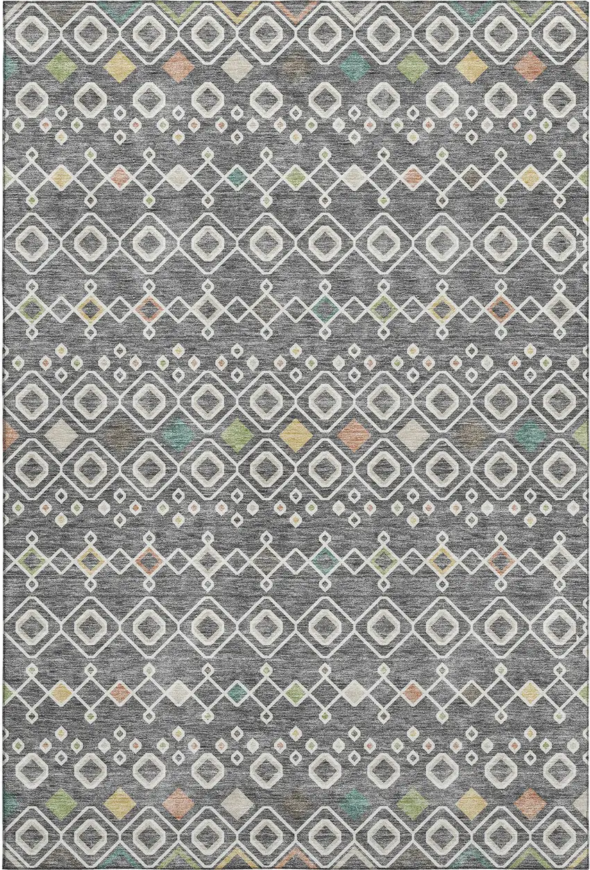 Gray Ivory And Gold Southwestern Washable Area Rug With UV Protection Photo 1